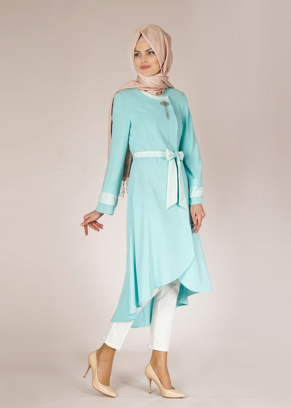 Tesettür giyim YEŞİL 1448 Virona Tesettür Trench