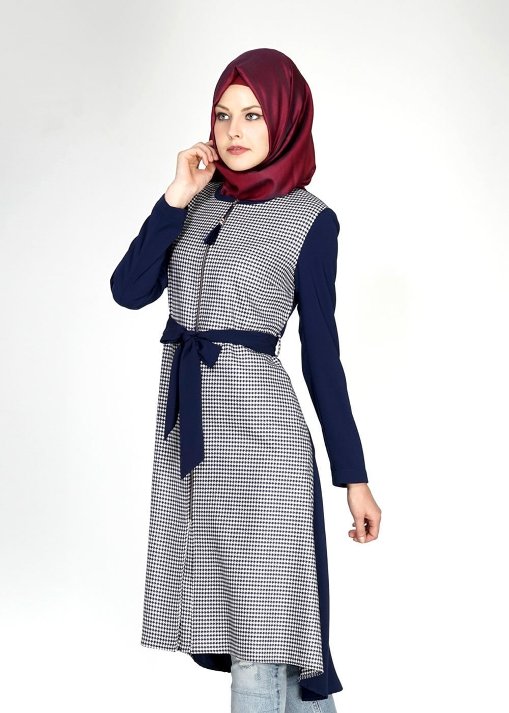 Tesettür giyim LACİVERT 1449 Farah Tesettür Trench
