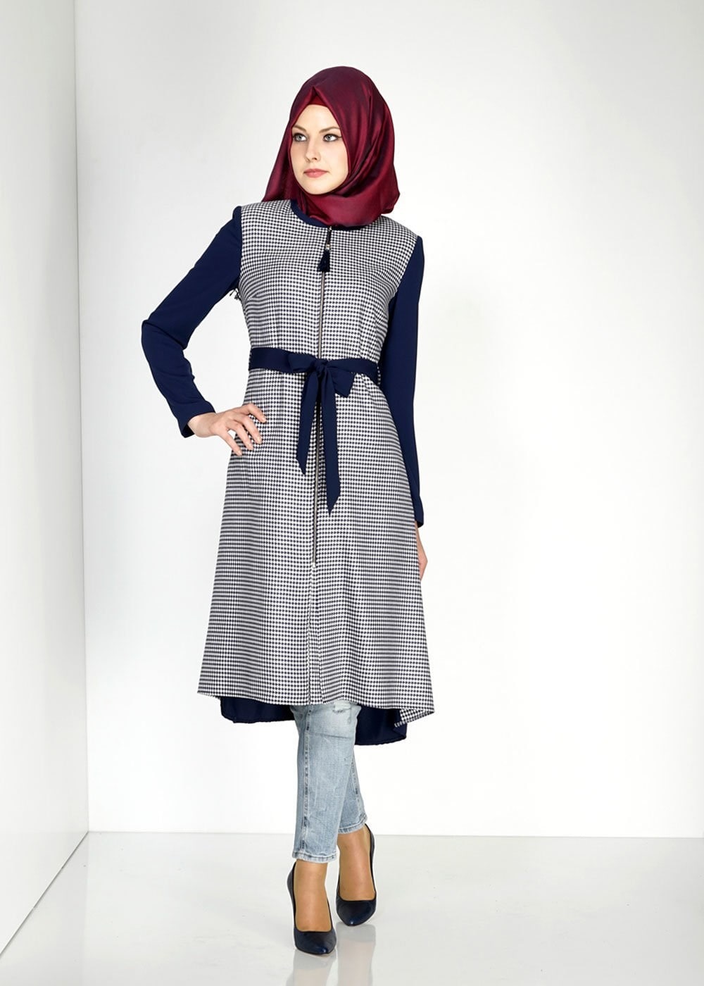 Tesettür giyim LACİVERT 1449 Farah Tesettür Trench