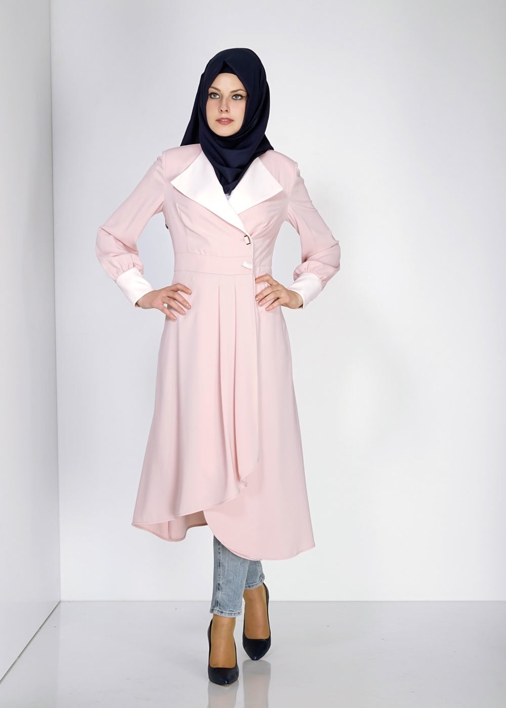 Tesettür giyim PUDRA 1464 Farah 6288 Tesettür Trench