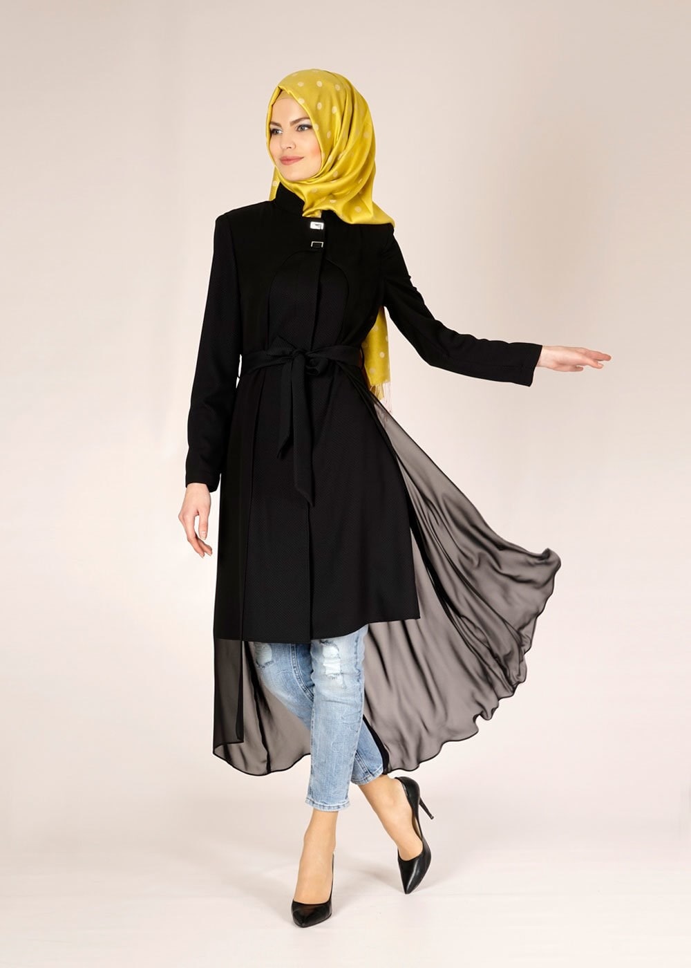 Tesettür giyim SİYAH 1466 NAZENİN 5960 TRENCH 38/44