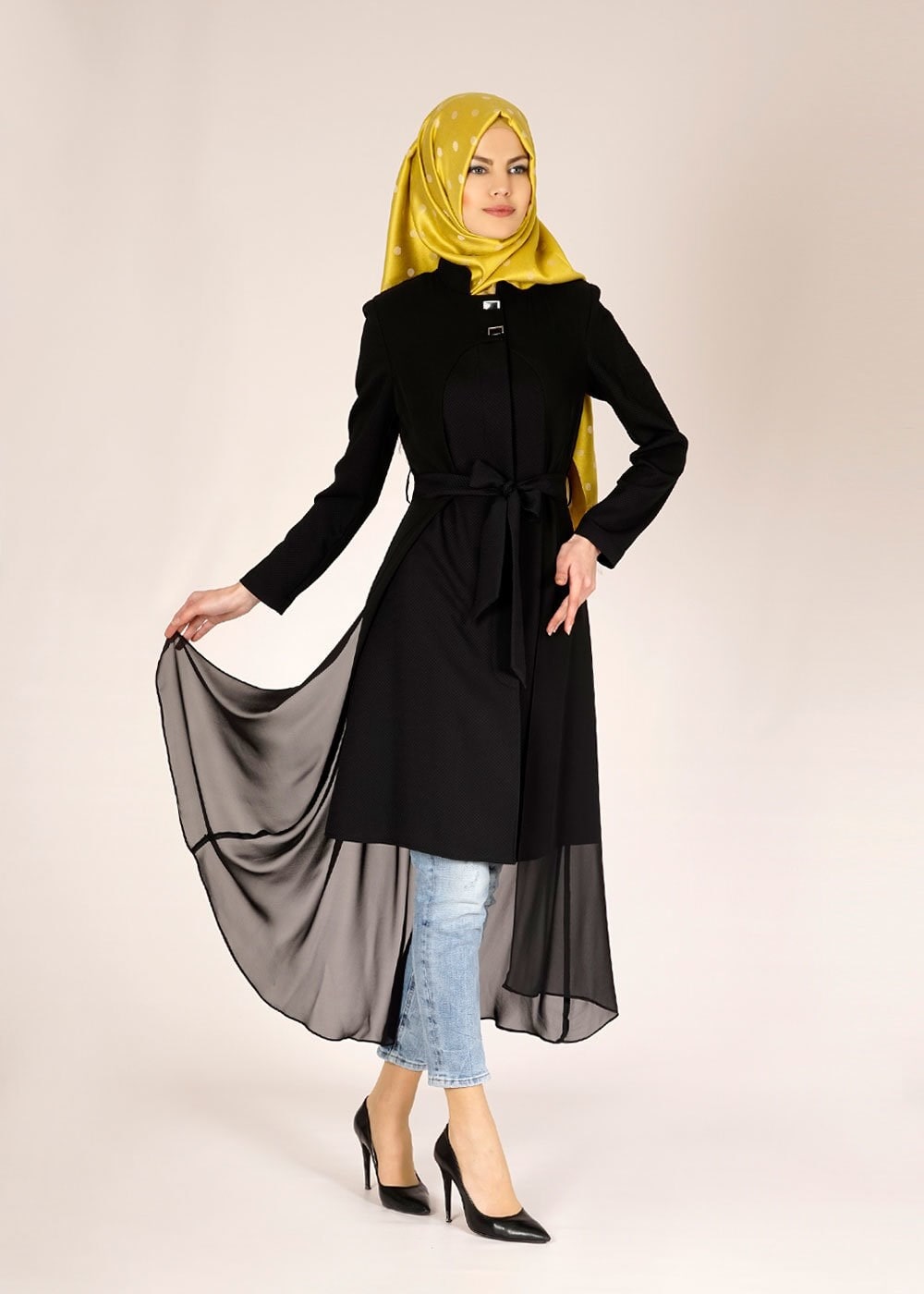 Tesettür giyim SİYAH 1466 NAZENİN 5960 TRENCH 38/44