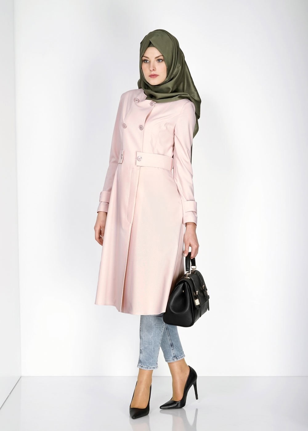 Tesettür giyim PUDRA ARKASI FERMUAR DETAYLI TRENÇKOT 1467
