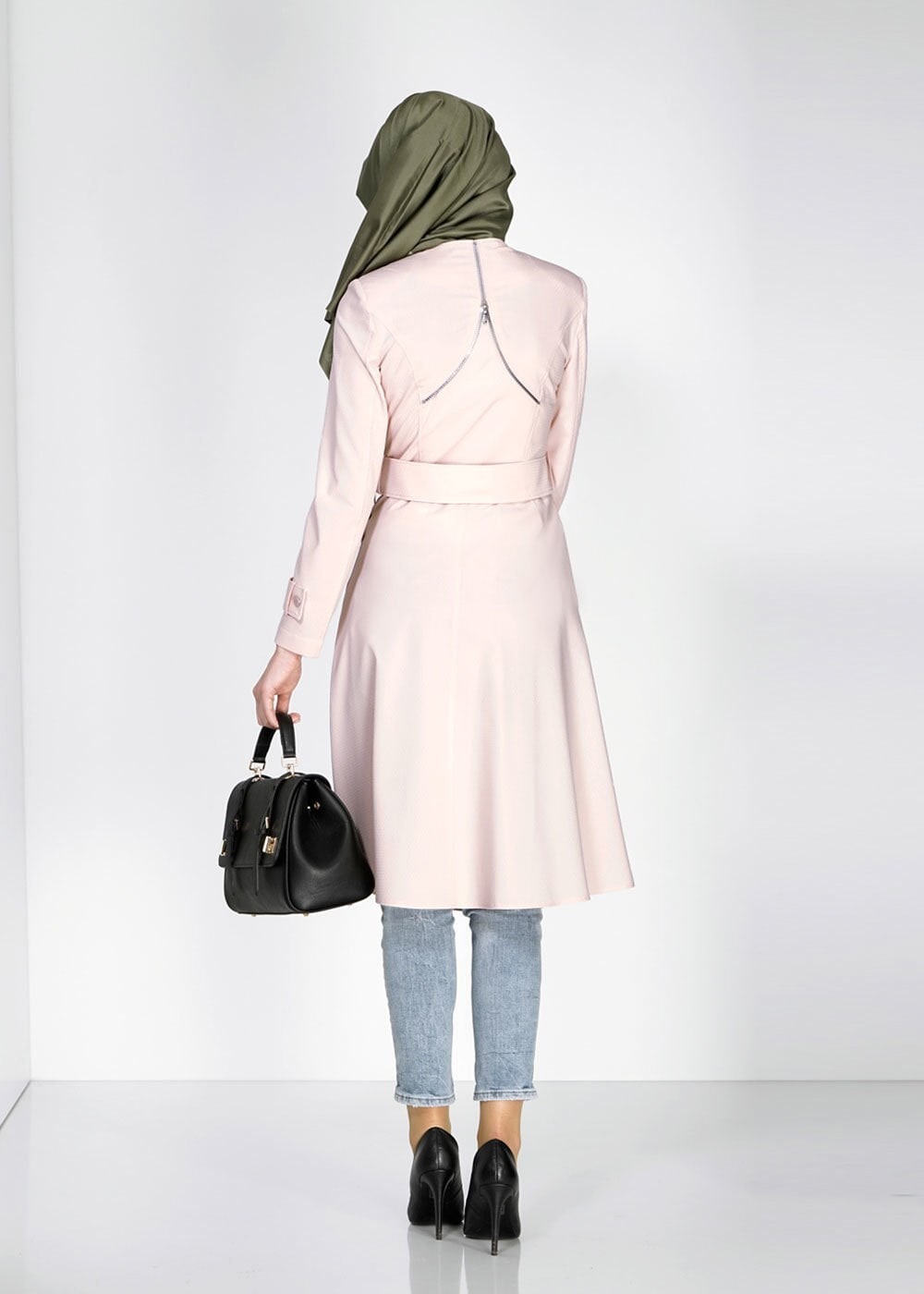 Tesettür giyim PUDRA ARKASI FERMUAR DETAYLI TRENÇKOT 1467