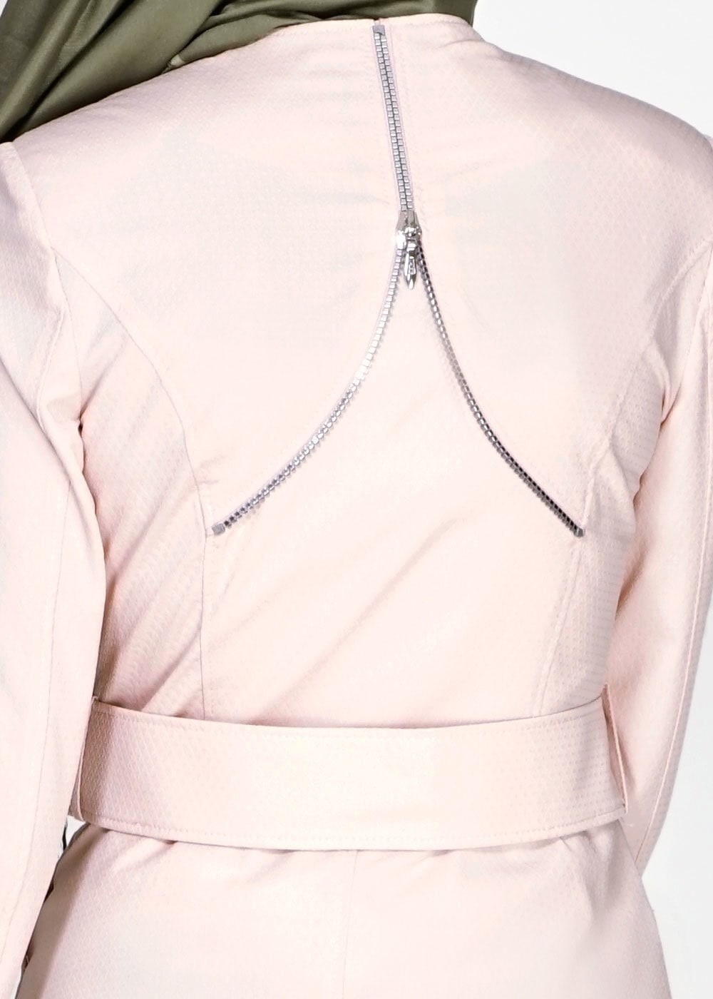 Tesettür giyim PUDRA ARKASI FERMUAR DETAYLI TRENÇKOT 1467