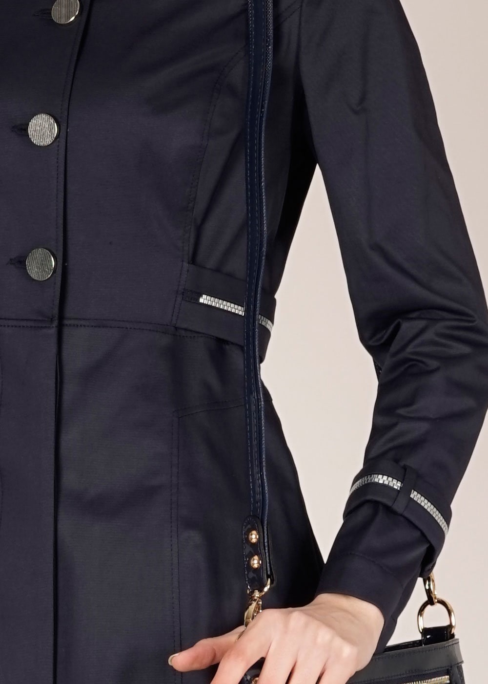 Tesettür giyim LACİVERT FERMUAR DETAYLI DÜĞMELİ TRENÇKOT 1468