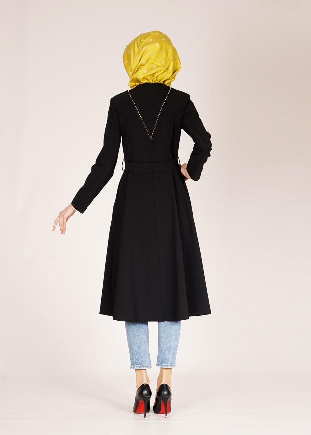 Tesettür giyim SİYAH 1484 GOFRET-2 TRENCH 38/46 TEK38