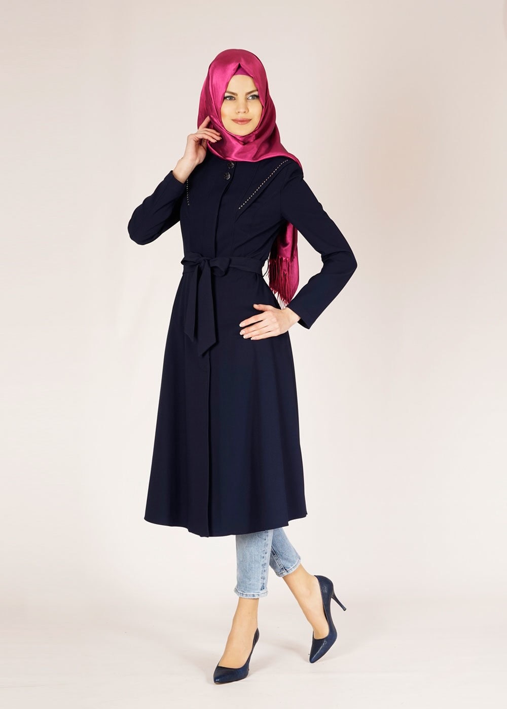 Tesettür giyim LACİVERT 1484 GOFRET-2 TRENCH 38/46 TEK38