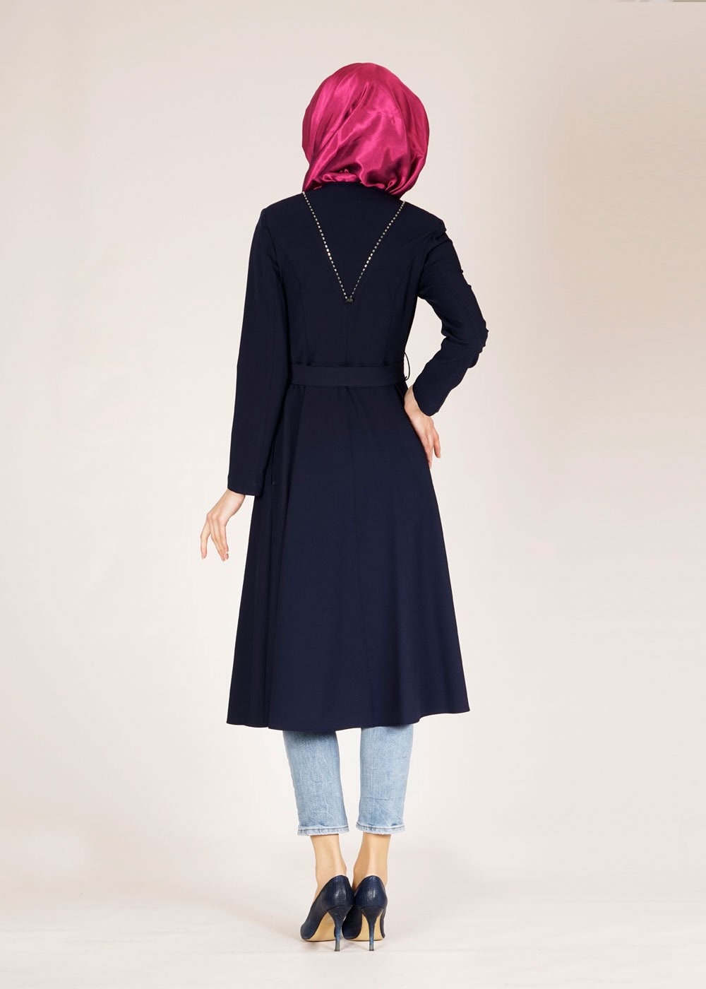 Tesettür giyim LACİVERT 1484 GOFRET-2 TRENCH 38/46 TEK38