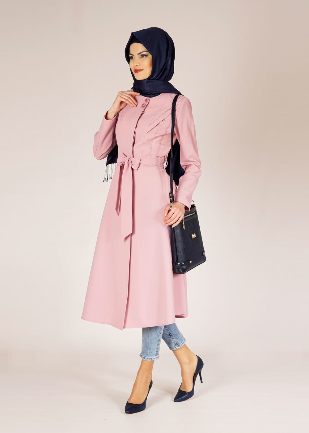 Tesettür giyim PUDRA 1484 GOFRET-2 TRENCH 38/46 TEK38