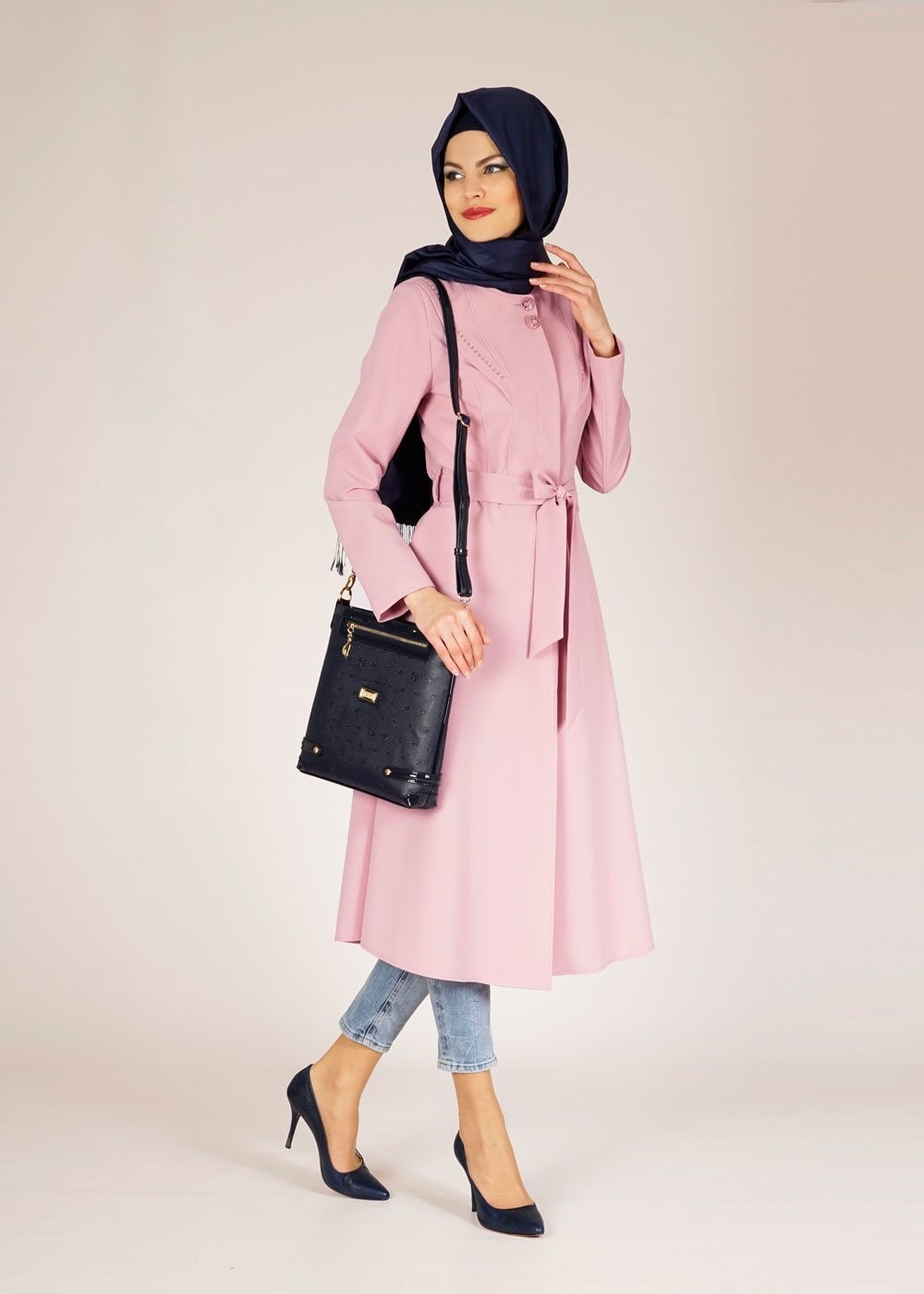 Tesettür giyim PUDRA 1484 GOFRET-2 TRENCH 38/46 TEK38
