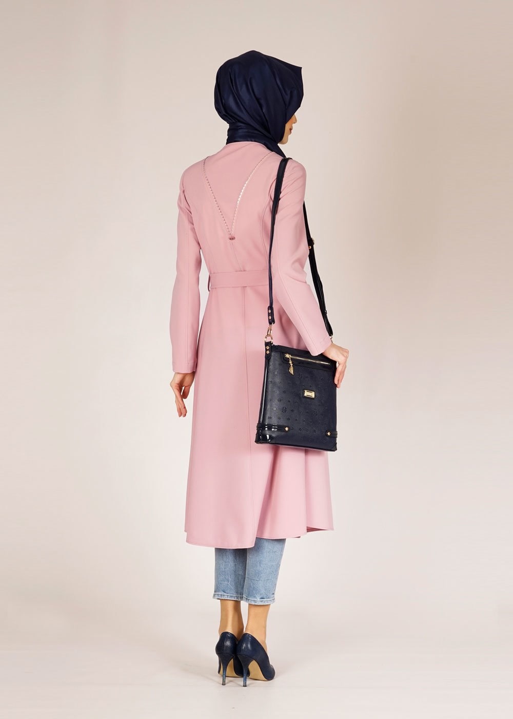 Tesettür giyim PUDRA 1484 GOFRET-2 TRENCH 38/46 TEK38