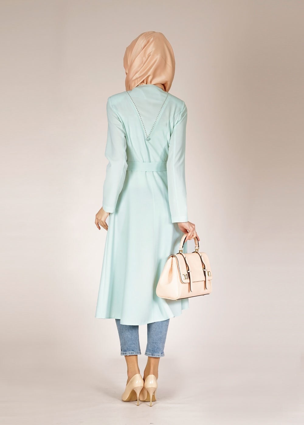 Tesettür giyim YEŞİL 1484 GOFRET-2 TRENCH 38/46 TEK38