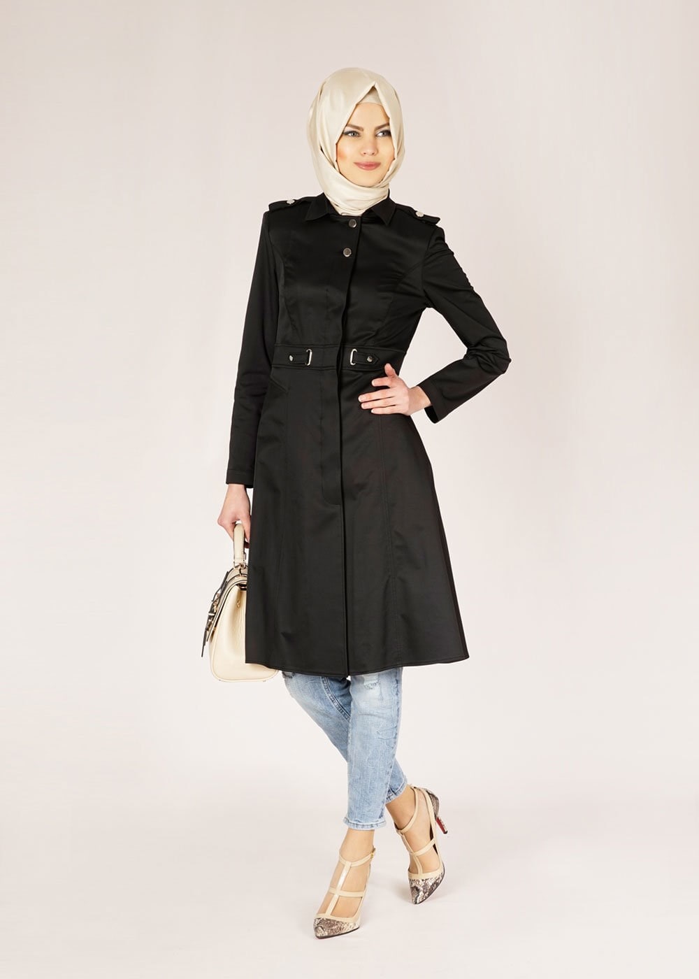 Tesettür giyim SİYAH 1488 Beste Tesettür Trench