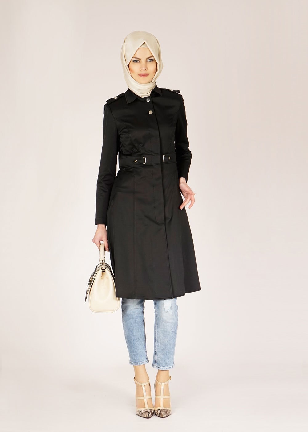 Tesettür giyim SİYAH 1488 Beste Tesettür Trench