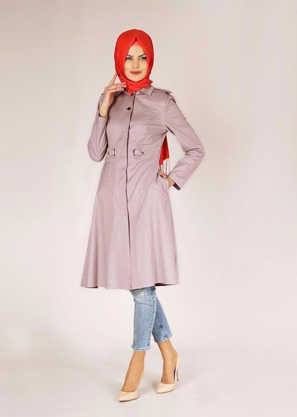 Tesettür giyim PUDRA 1488 Beste Tesettür Trench