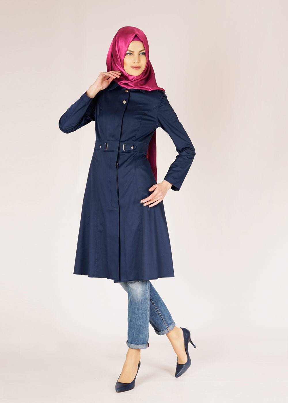 Tesettür giyim LACİVERT 1488 Beste Tesettür Trench