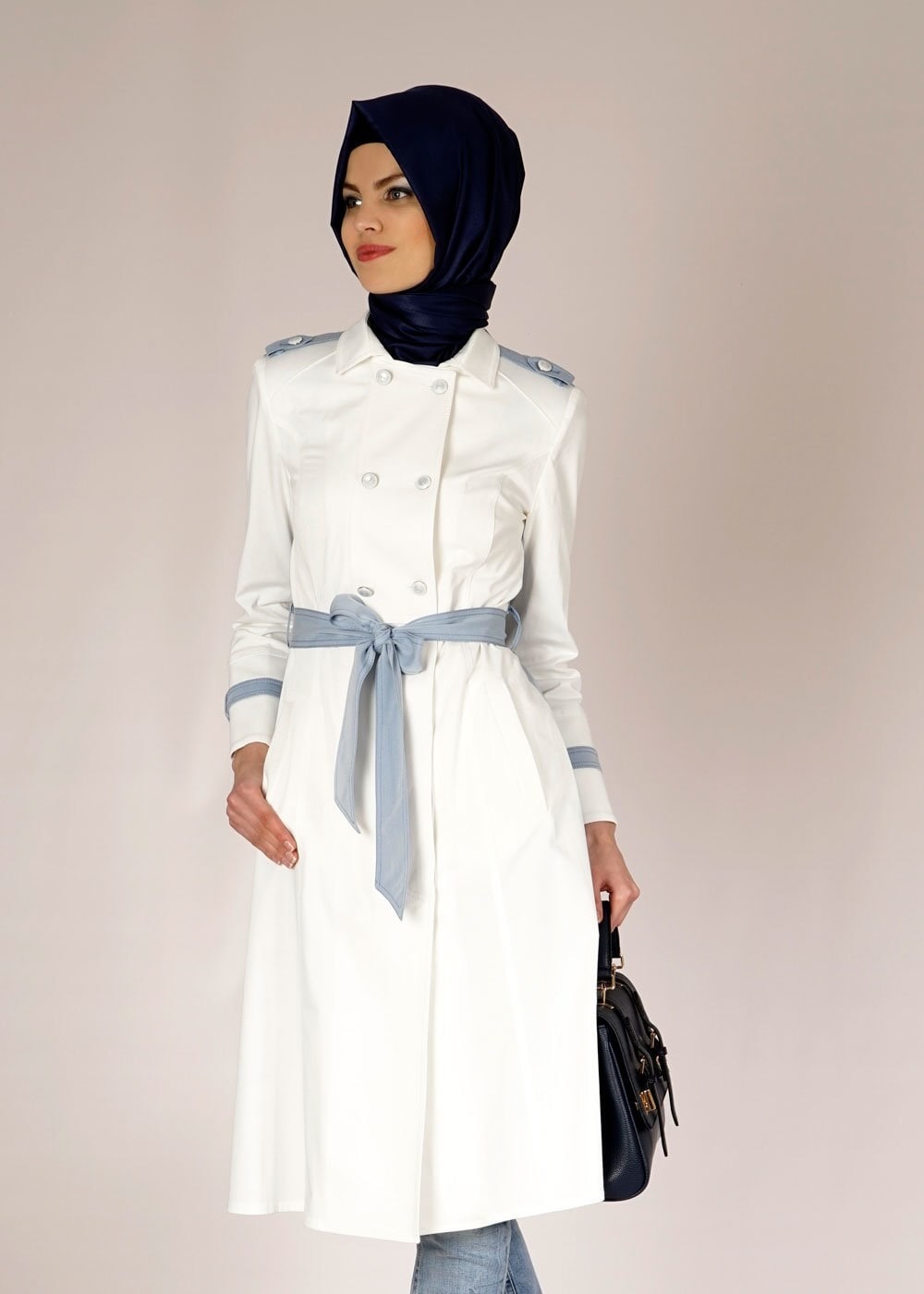 Tesettür giyim MAVİ 1498 Dulce Tesettür Trench