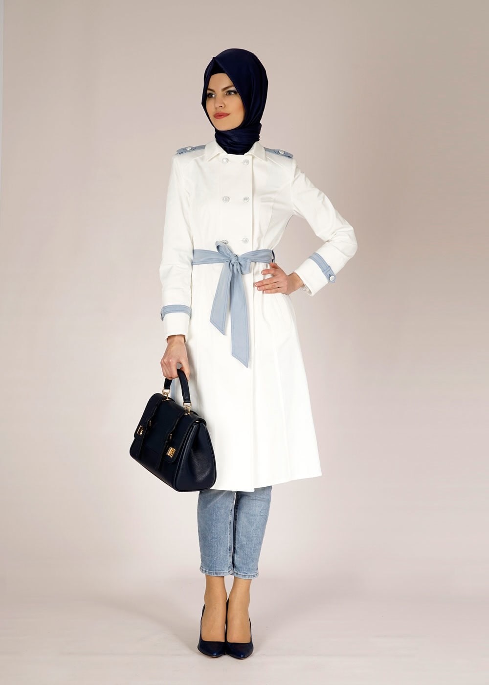 Tesettür giyim MAVİ 1498 Dulce Tesettür Trench
