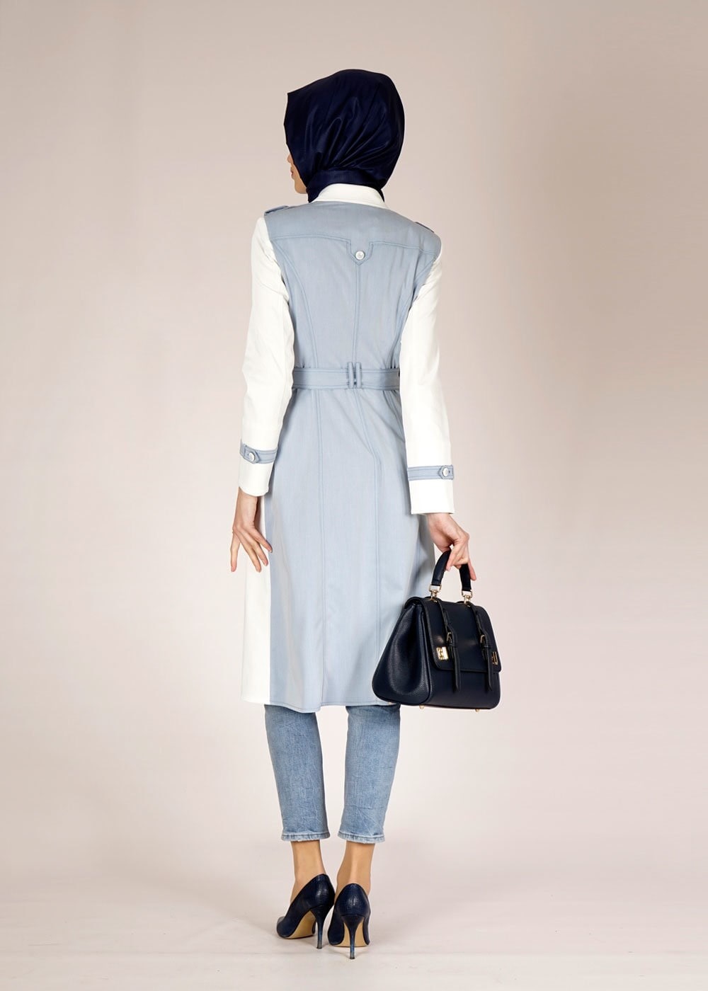 Tesettür giyim MAVİ 1498 Dulce Tesettür Trench