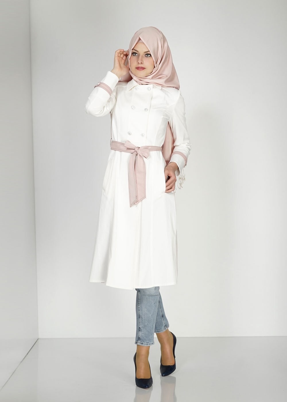 Tesettür giyim PUDRA 1498 Dulce Tesettür Trench