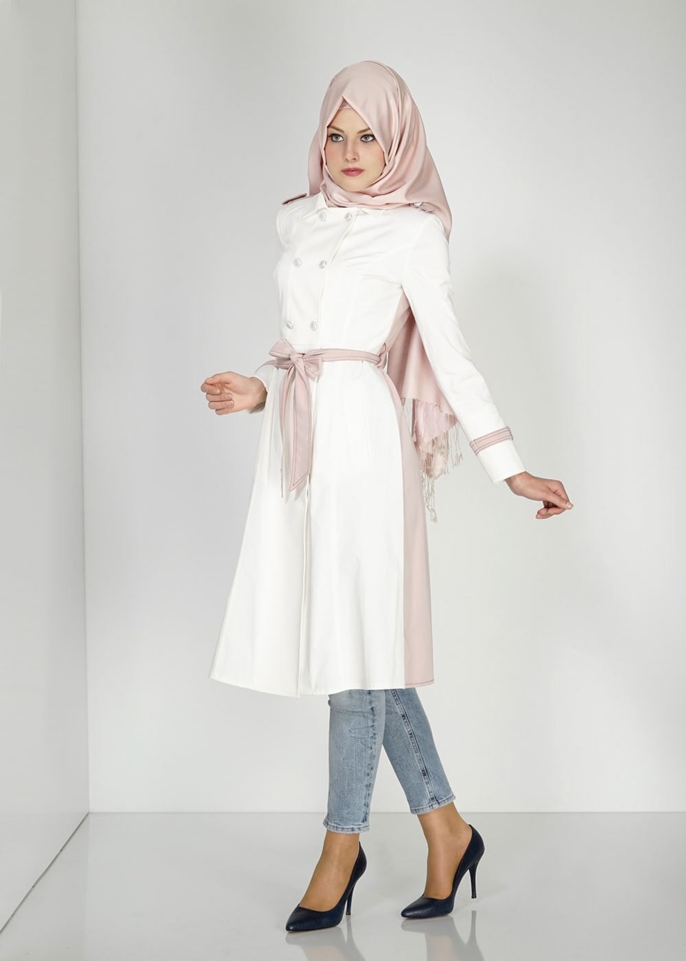 Tesettür giyim PUDRA 1498 Dulce Tesettür Trench