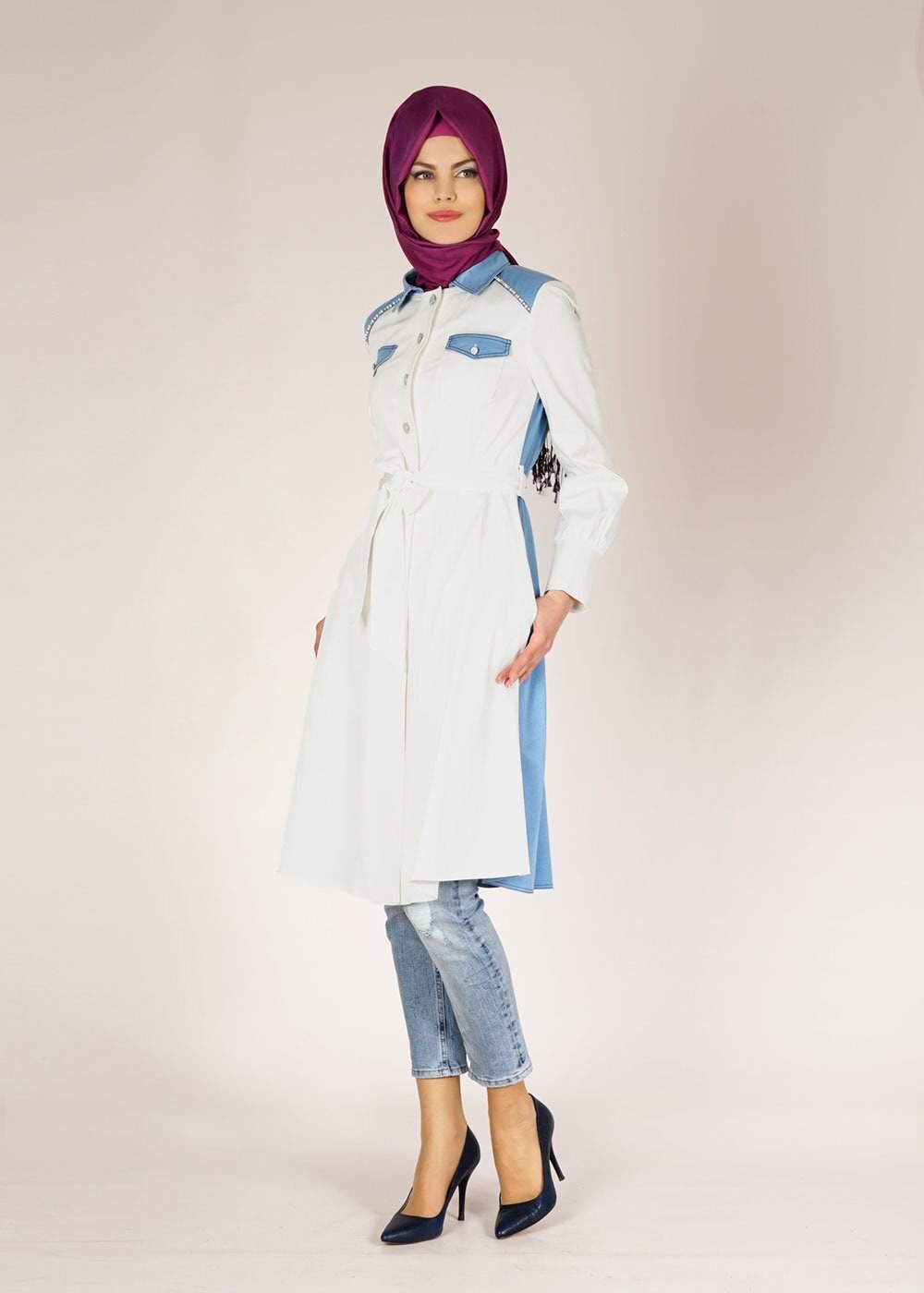 Hijab clothing WHITE 1500 MİRA TRENCH 36/44