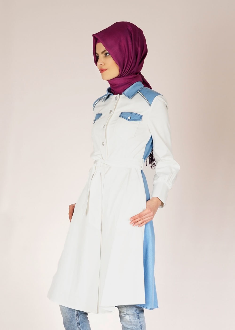 Hijab clothing WHITE 1500 MİRA TRENCH 36/44