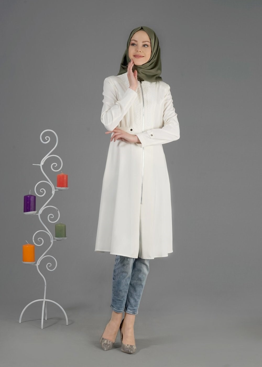 Tesettür giyim BEYAZ 1503 Summer Tesettür Trenc