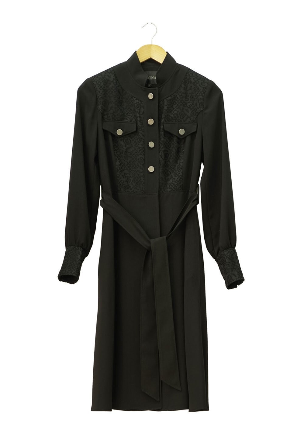 Tesettür giyim SİYAH İŞLEME DETAYLI DÜĞMELİ TRENÇKOT 1504