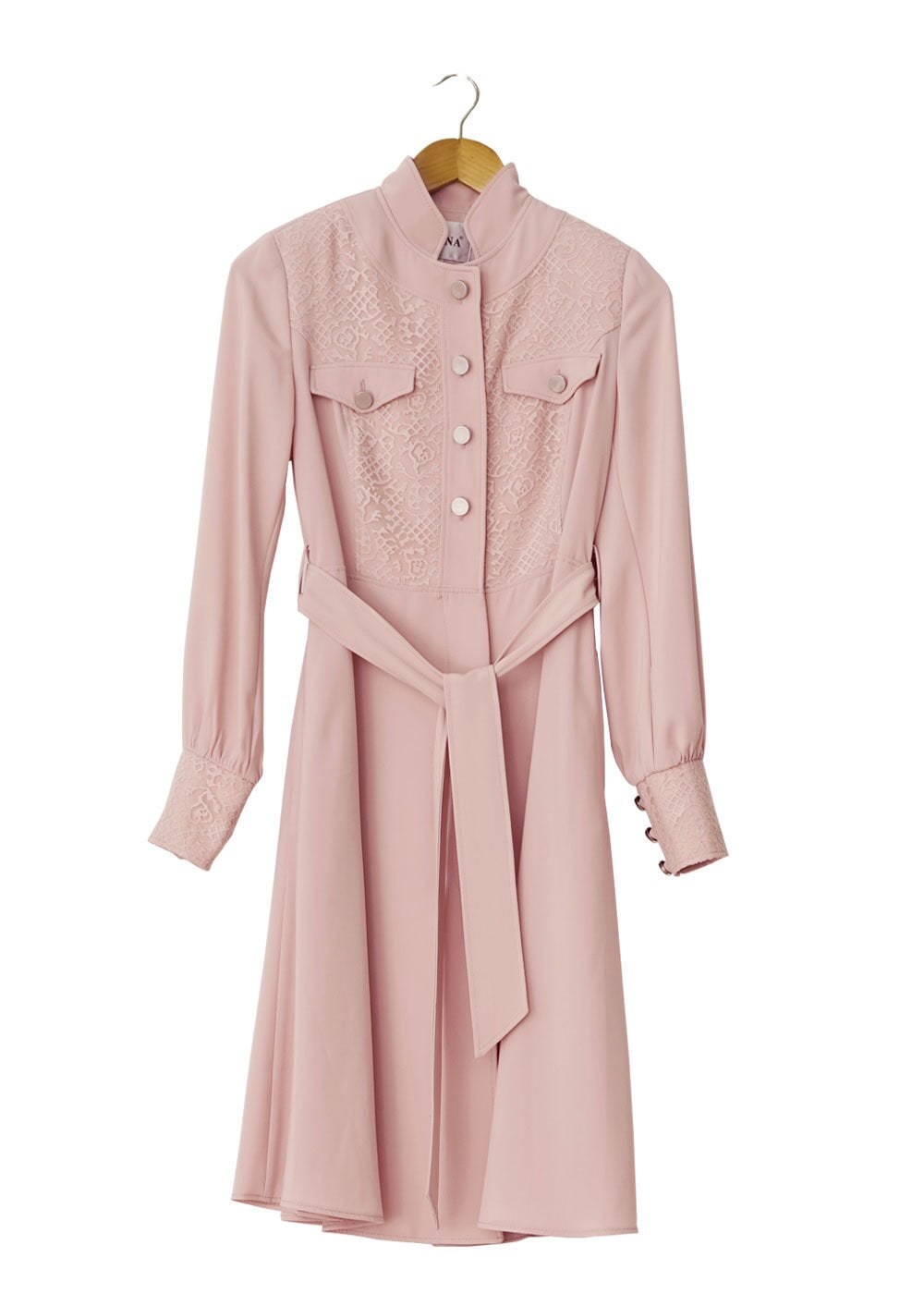 Tesettür giyim PUDRA İŞLEME DETAYLI DÜĞMELİ TRENÇKOT 1504