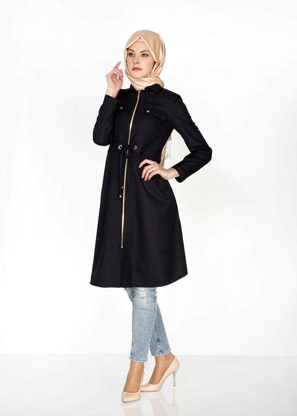 Tesettür giyim SİYAH 1505 Crista Tesettür Trench