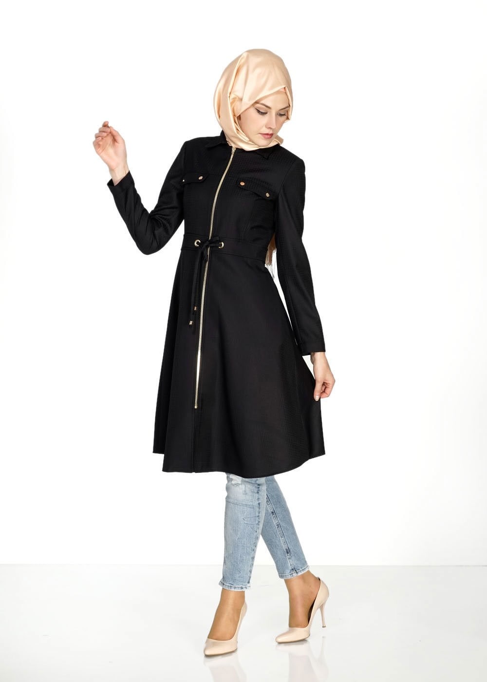 Tesettür giyim SİYAH 1505 Crista Tesettür Trench