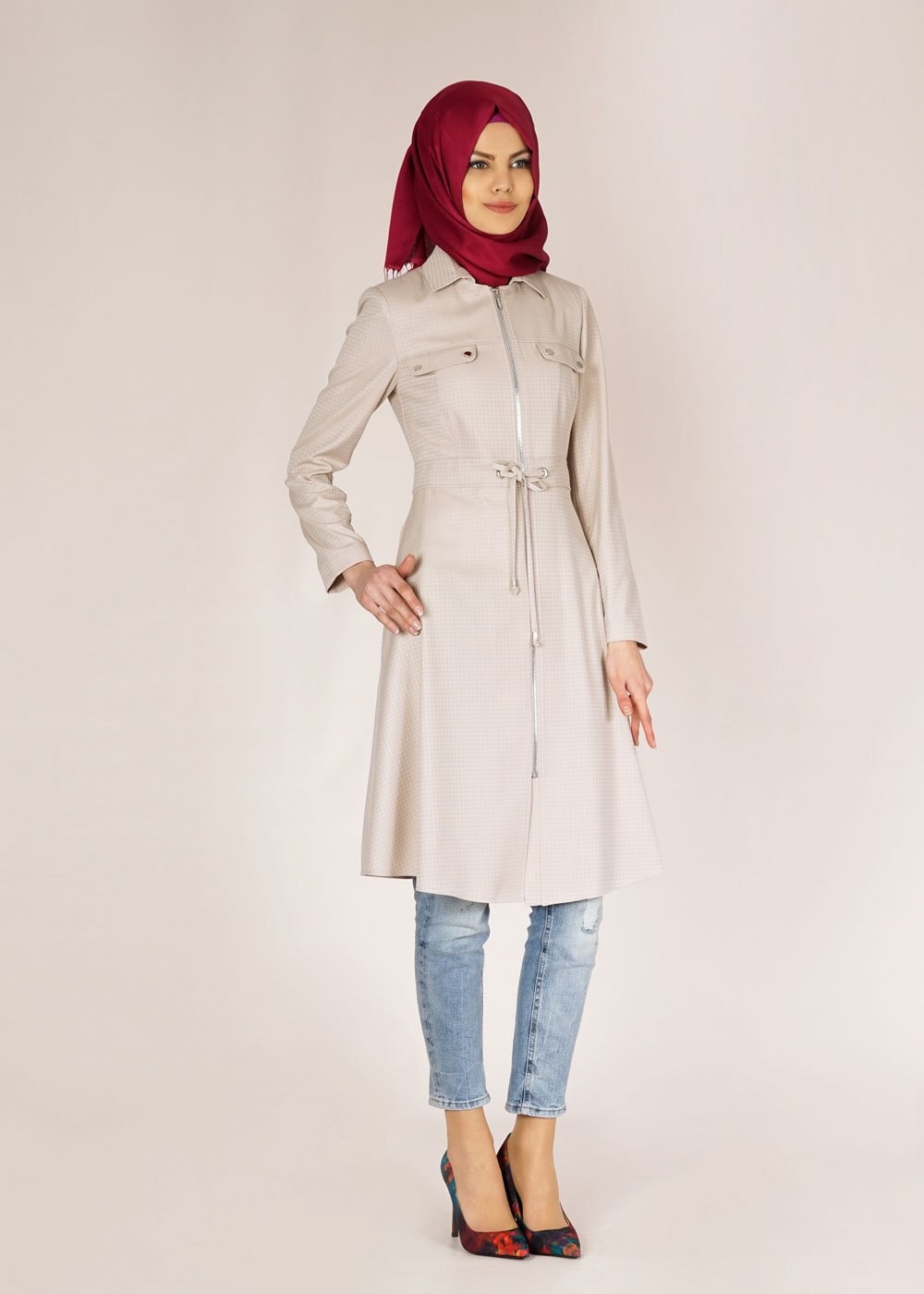 Tesettür giyim BEJ 1505 Crista Tesettür Trench