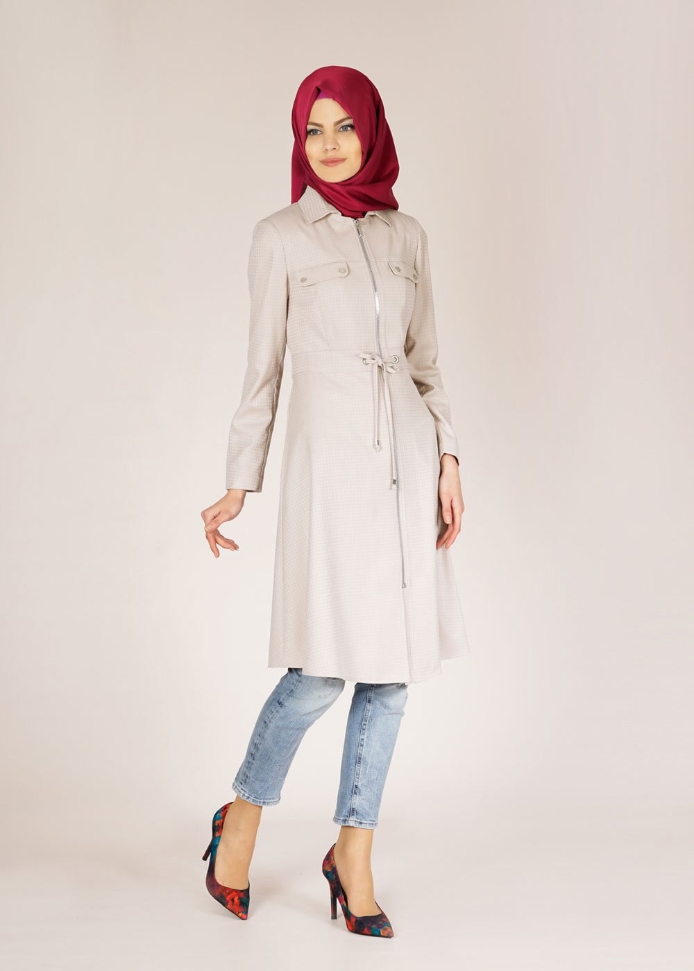 Tesettür giyim BEJ 1505 Crista Tesettür Trench