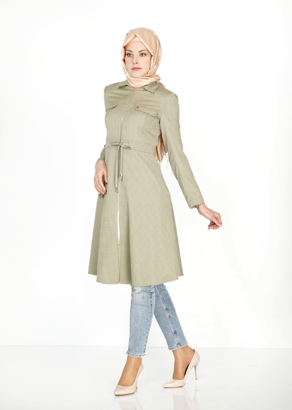 Tesettür giyim HAKİ 1505 Crista Tesettür Trench