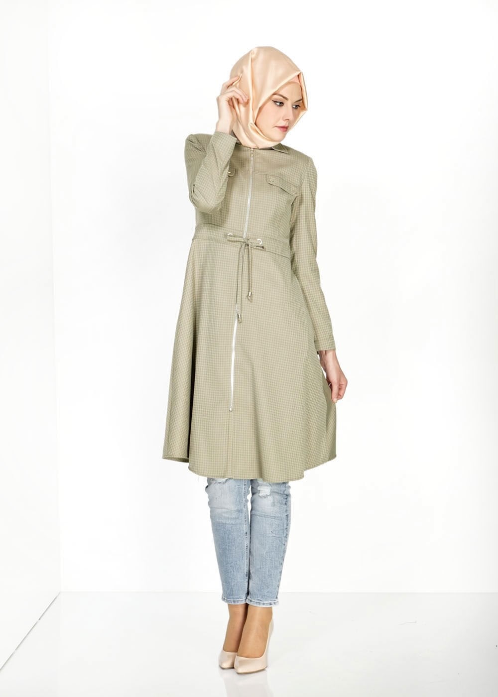 Tesettür giyim HAKİ 1505 Crista Tesettür Trench