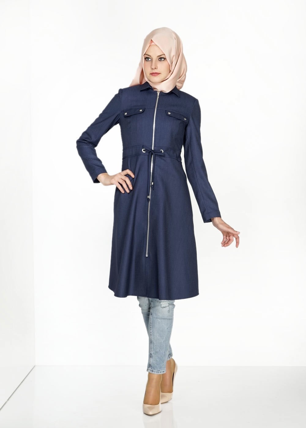 Tesettür giyim LACİVERT 1505 Crista Tesettür Trench