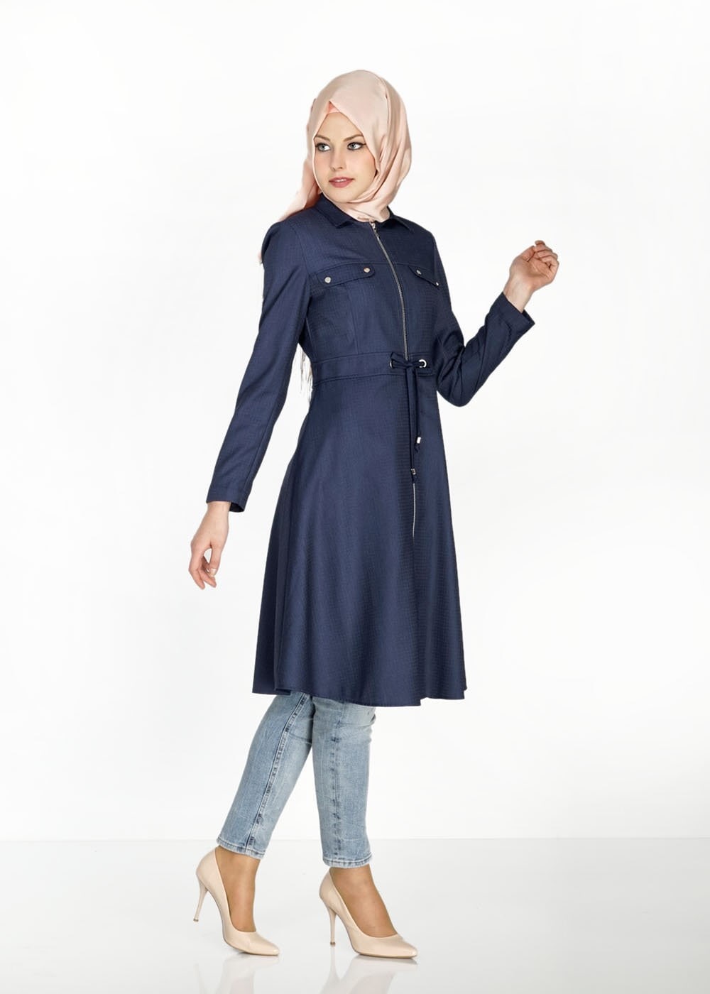 Tesettür giyim LACİVERT 1505 Crista Tesettür Trench