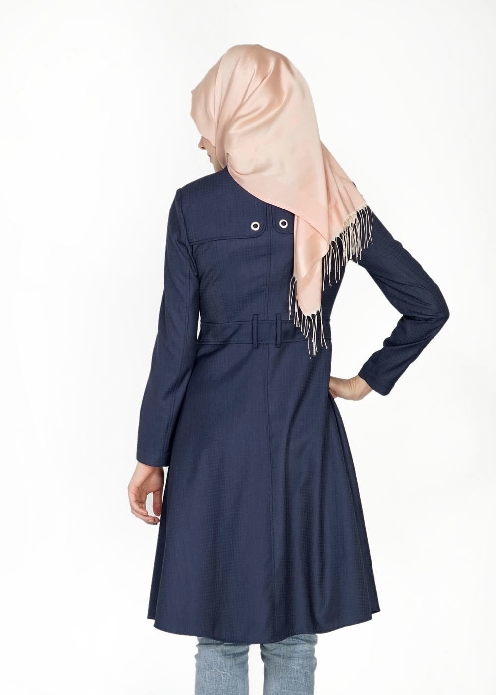 Tesettür giyim LACİVERT 1505 Crista Tesettür Trench