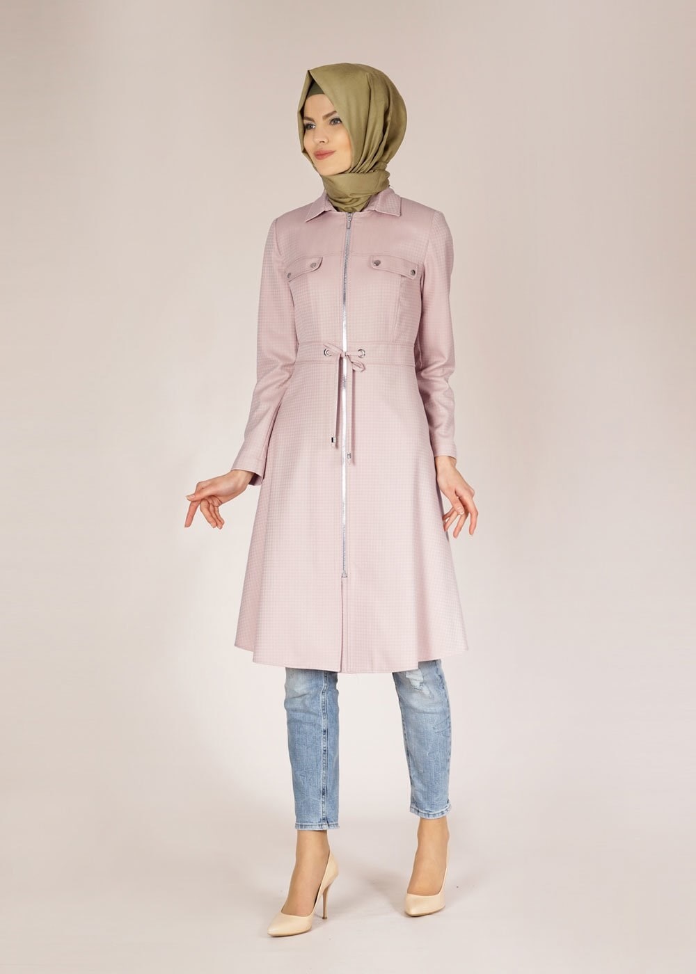 Tesettür giyim PUDRA 1505 Crista Tesettür Trench