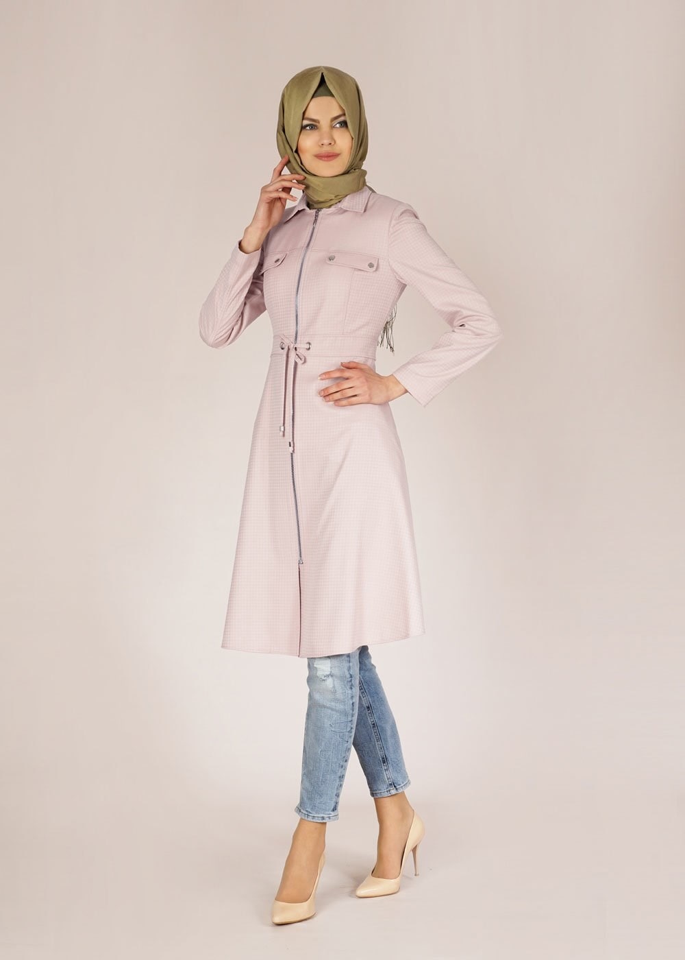Tesettür giyim PUDRA 1505 Crista Tesettür Trench
