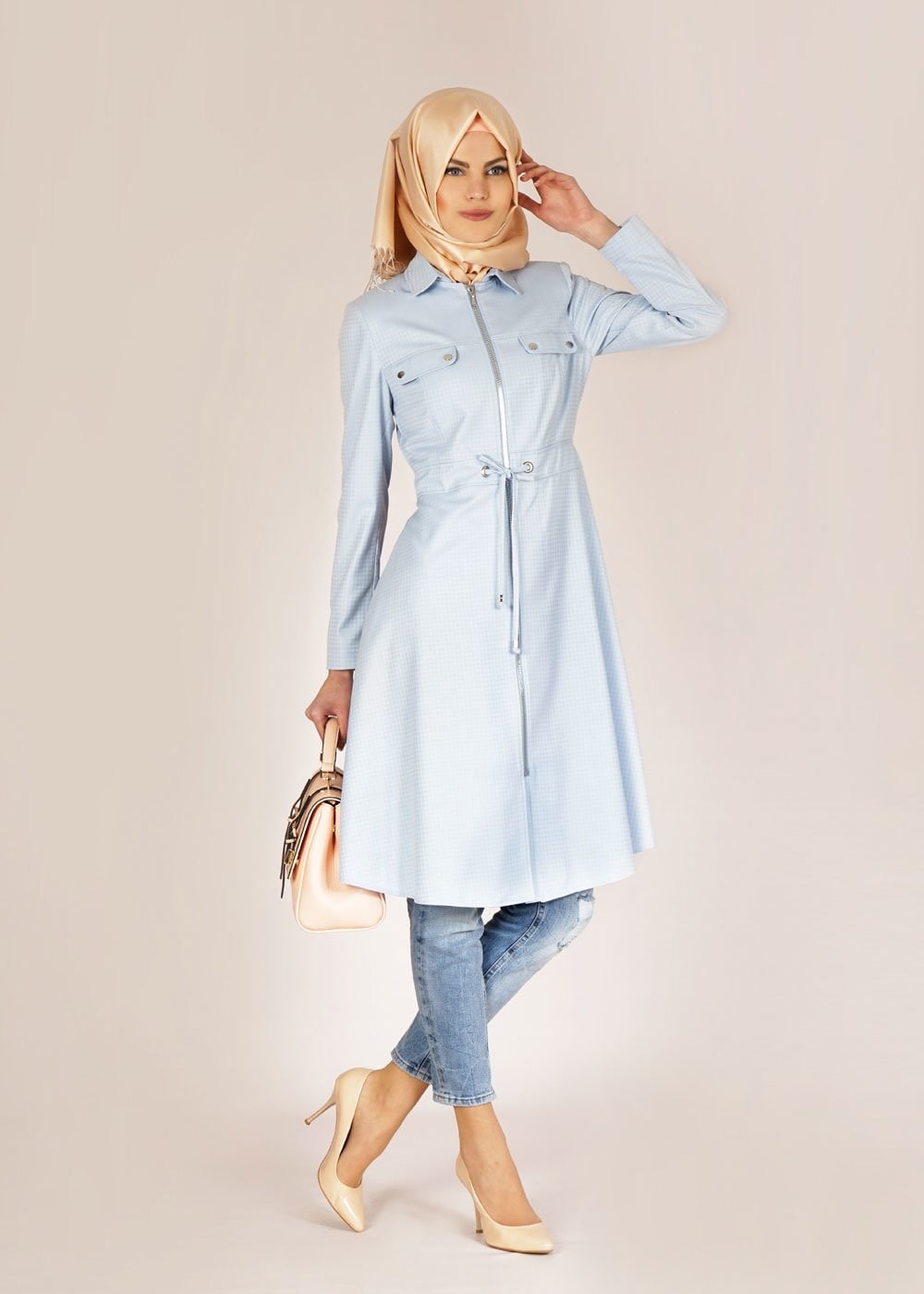 Tesettür giyim MAVİ 1505 Crista Tesettür Trench