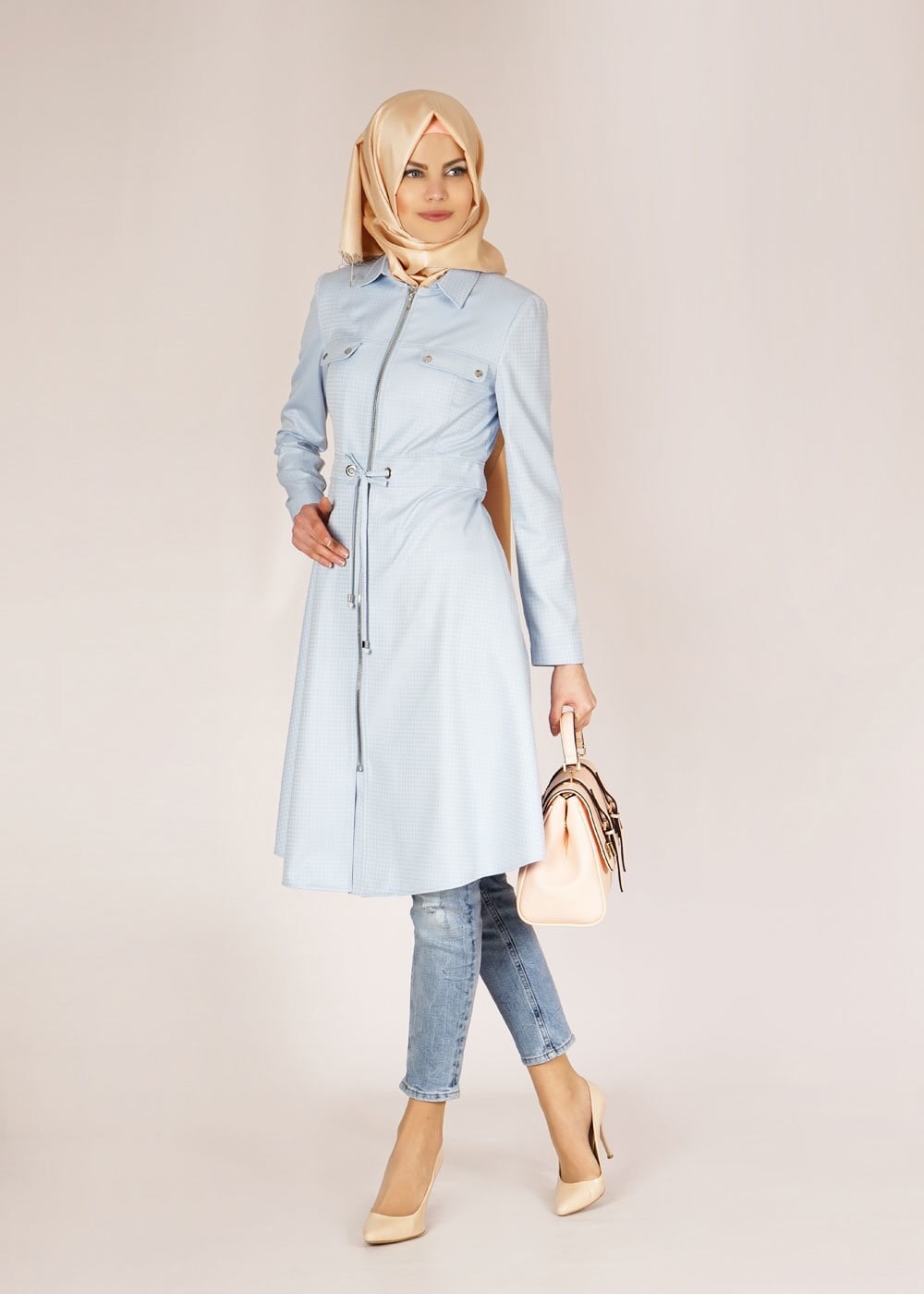 Tesettür giyim MAVİ 1505 Crista Tesettür Trench