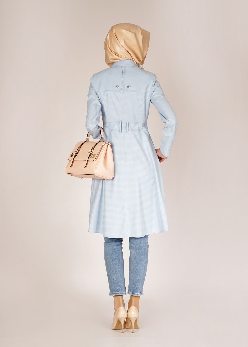 Tesettür giyim MAVİ 1505 Crista Tesettür Trench