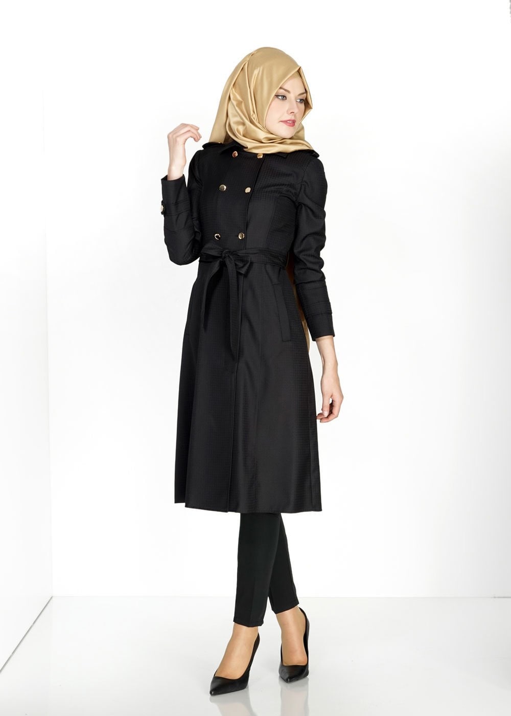 Tesettür giyim SİYAH 1506 Crista Tesettür Trench