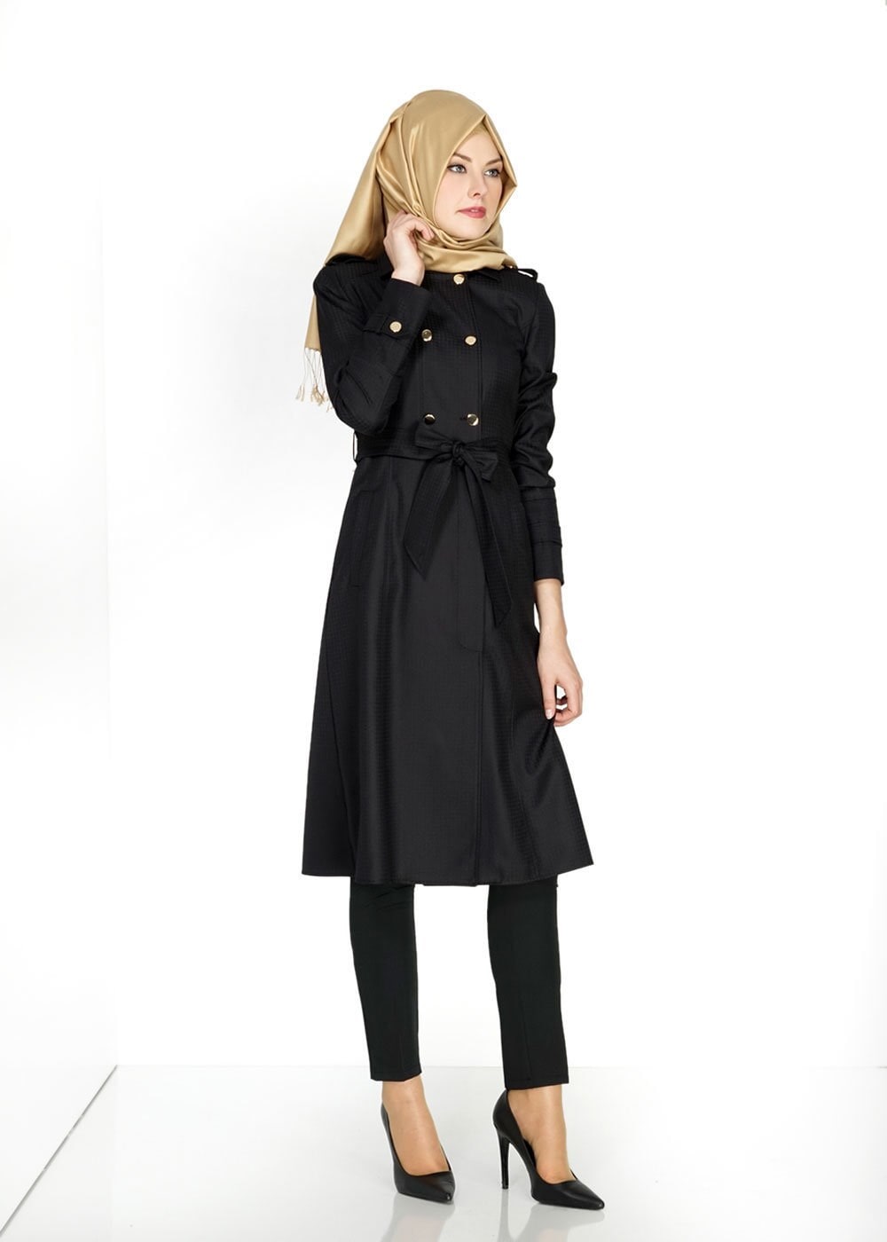 Tesettür giyim SİYAH 1506 Crista Tesettür Trench