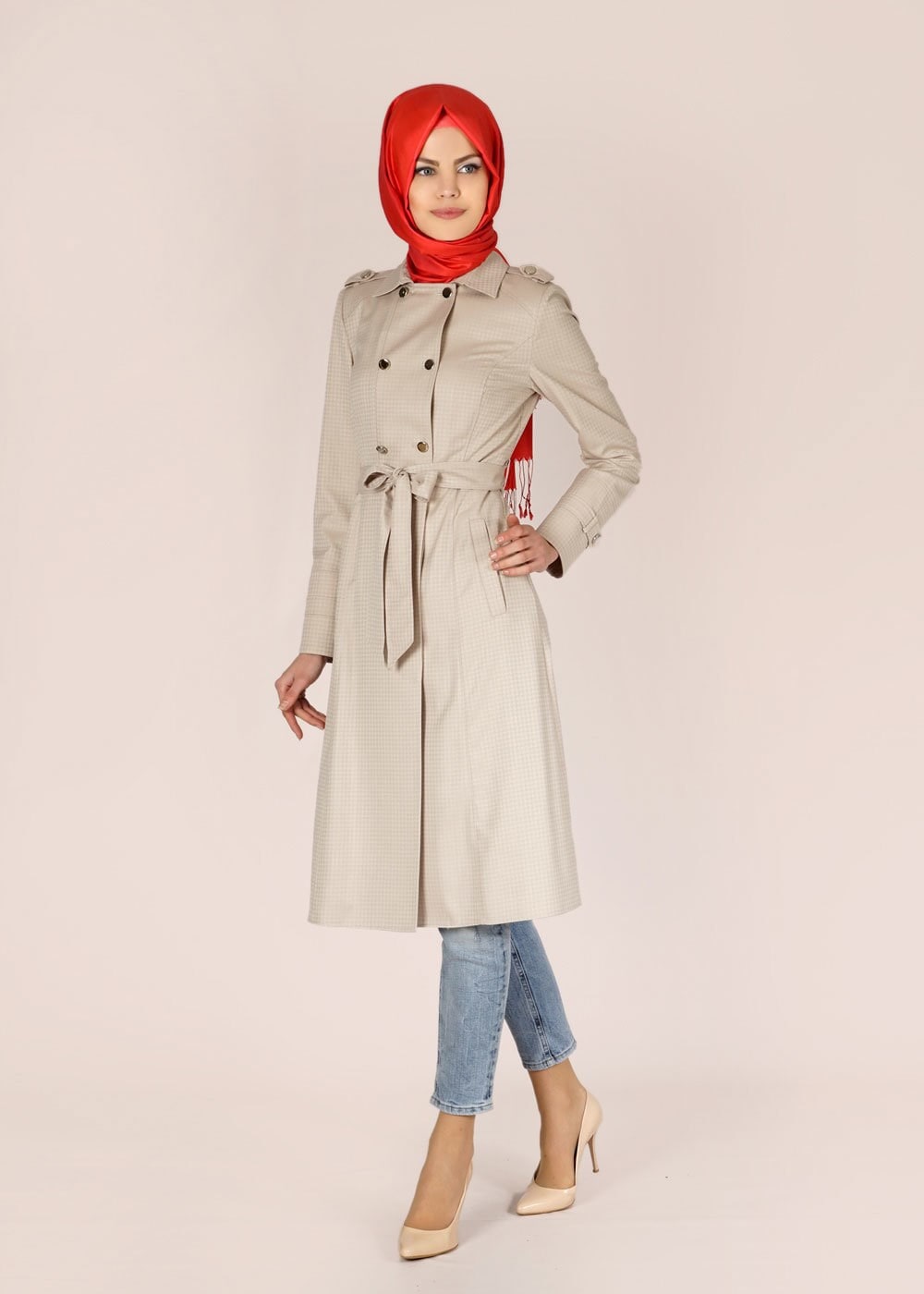Tesettür giyim BEJ 1506 Crista Tesettür Trench