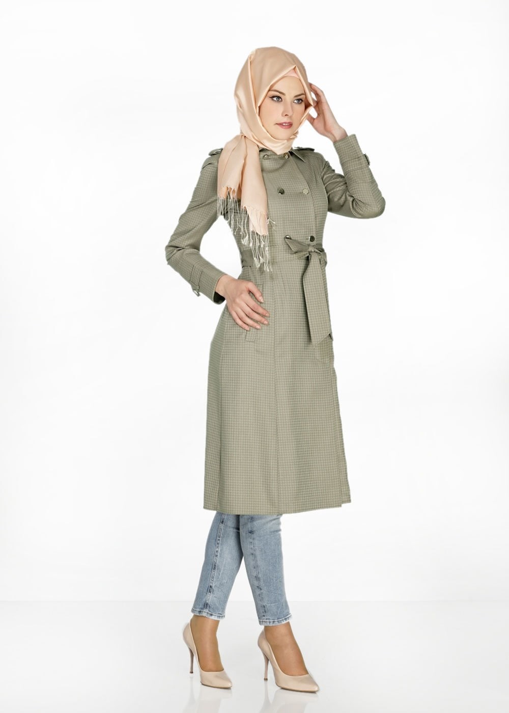Tesettür giyim HAKİ 1506 Crista Tesettür Trench