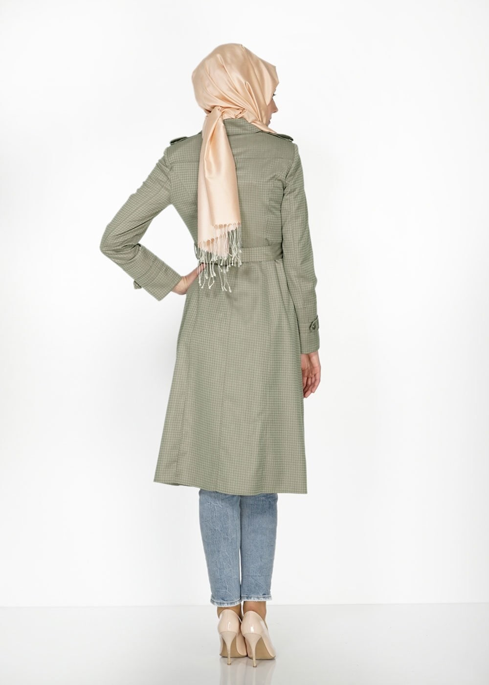 Tesettür giyim HAKİ 1506 Crista Tesettür Trench